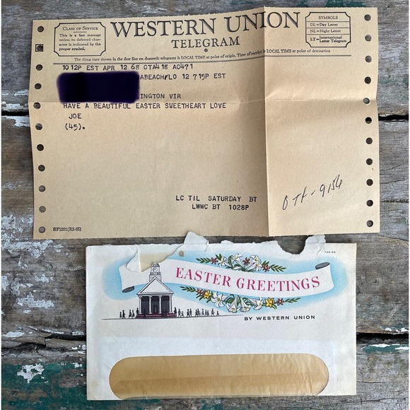 Vintage western union telegram Easter 1968 ephemera - Picture 1 of 2